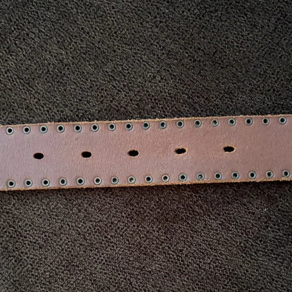 Brown Studded Leather Waist Belt with Silver Buckle - Picture 5 of 8